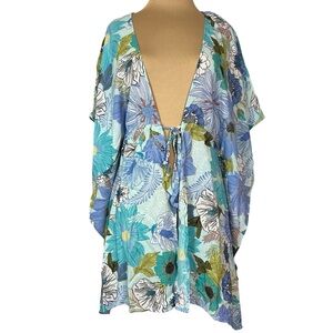 Roommates Blue, Teal, Ivory, Black Floral Cardigan